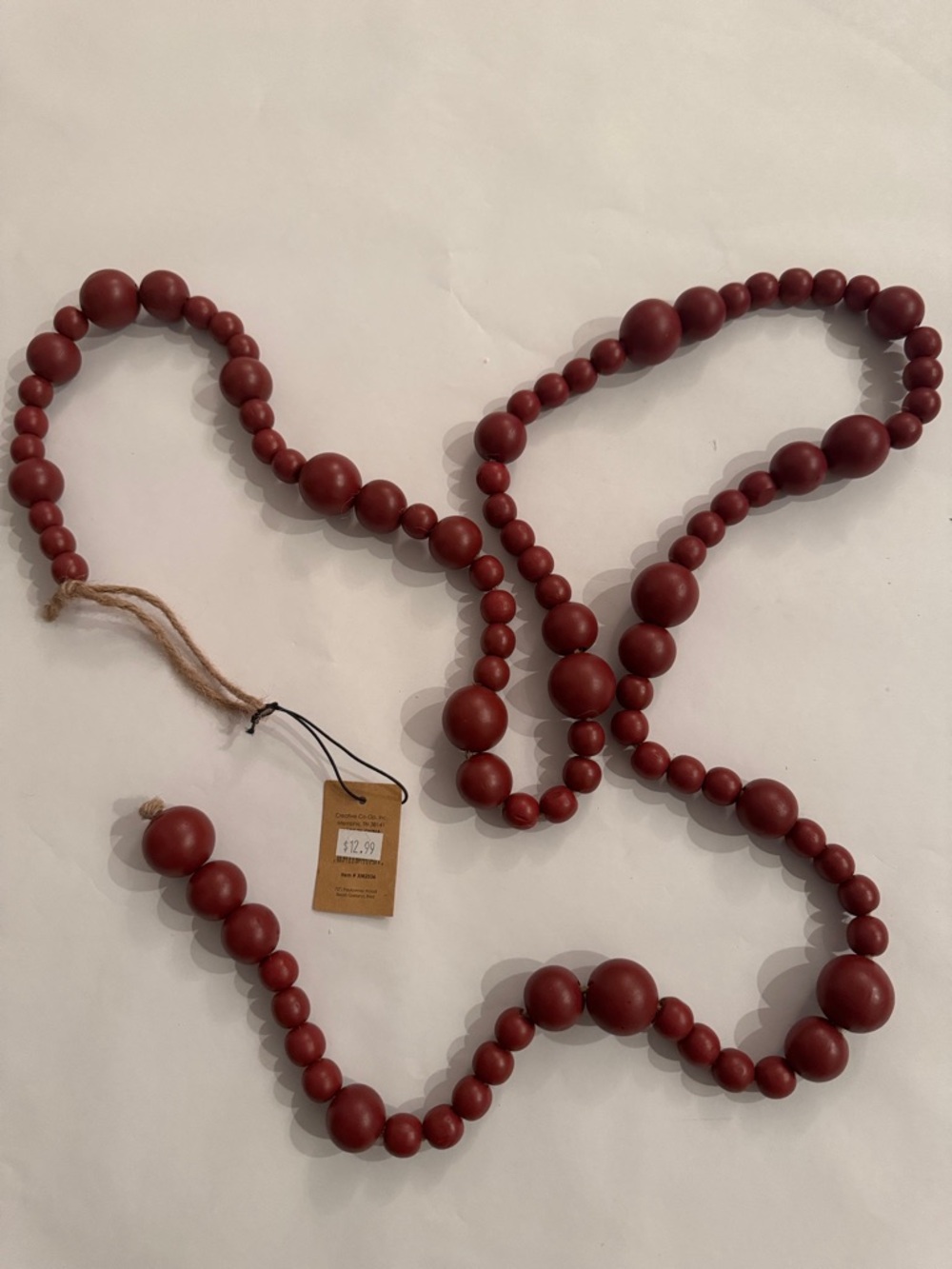 Deep Res  Wooden Bead Garland.  Beautiful for Christmas or other. 67 inches
